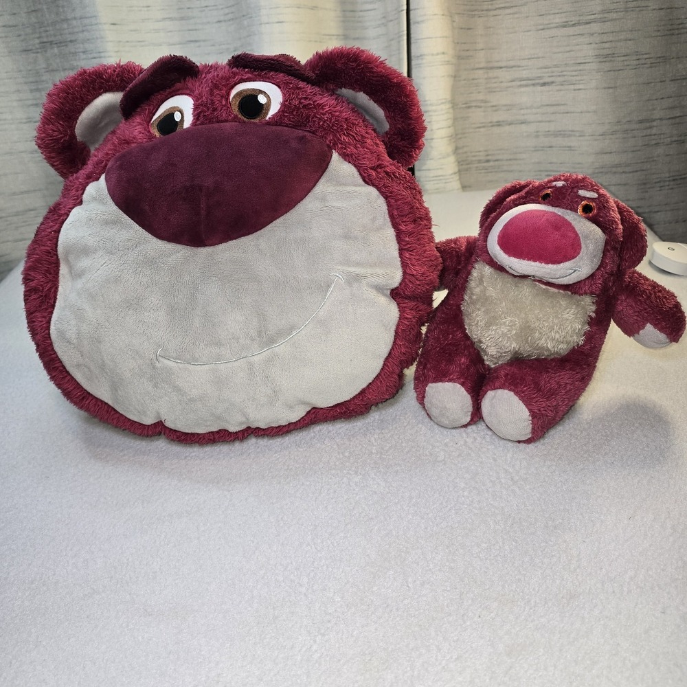 Disney Toy Story Lotso Bear Plush Bundle: 15" Head Cushion & 12" Stuffed Toy Lot